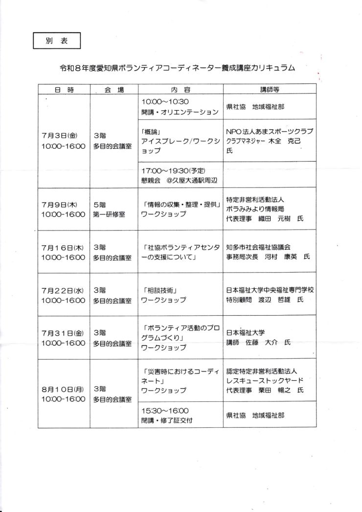 ボランティアコーディネーター養成講座 開催要項3